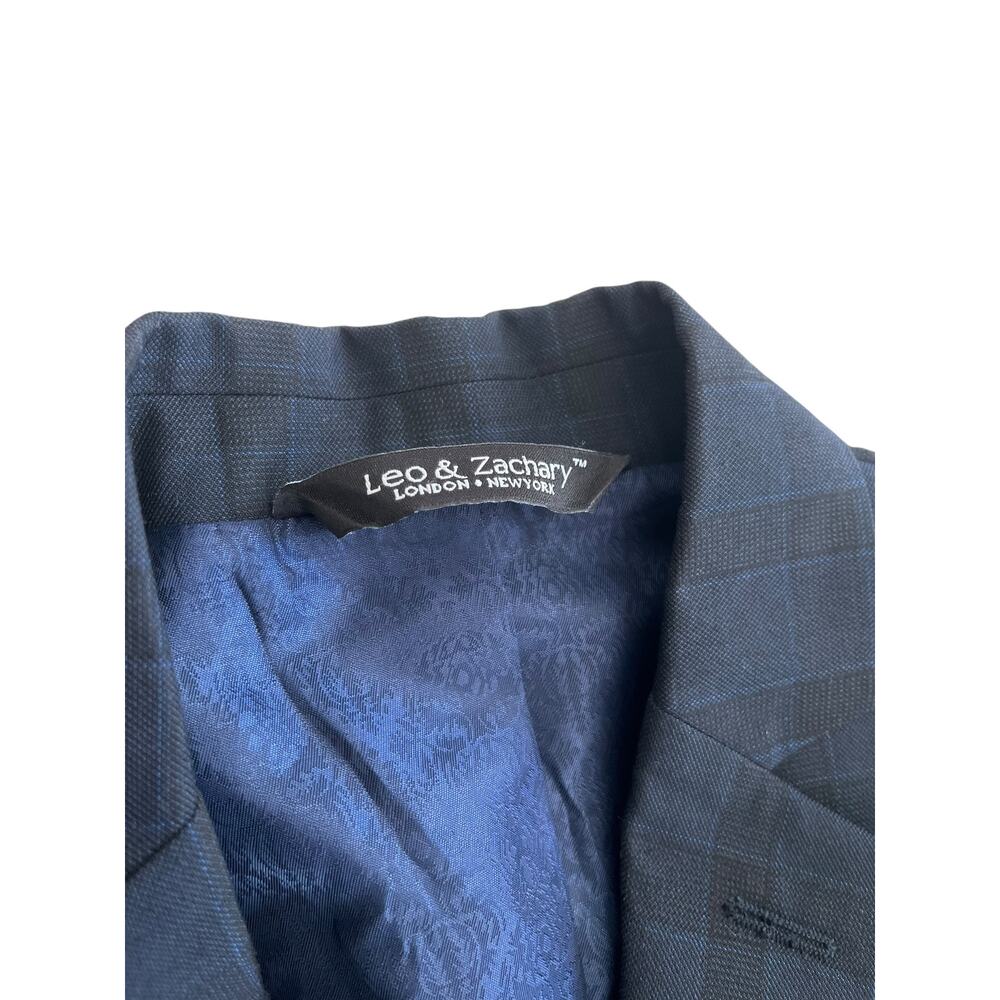 Leo & Zachary Boys Navy Black Plaid Suit Sports Jacket Blazer size 10 - Picture 4 of 14